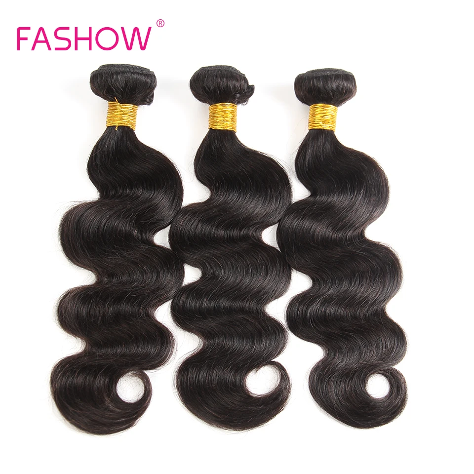 Fashow бразильские объемные волнистые 3 пучка человеческих волос Плетение Пучков натуральный черный цвет 8-28 дюймов не реми волосы