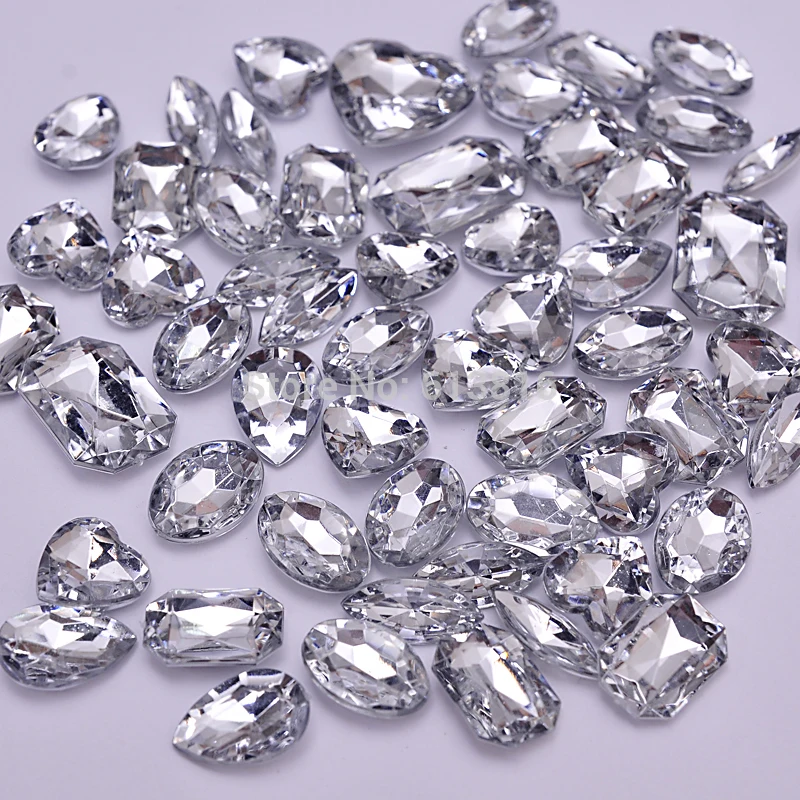100PCS Clear Crystal Color Mixed Size mix Shape Pointback Rhinestone