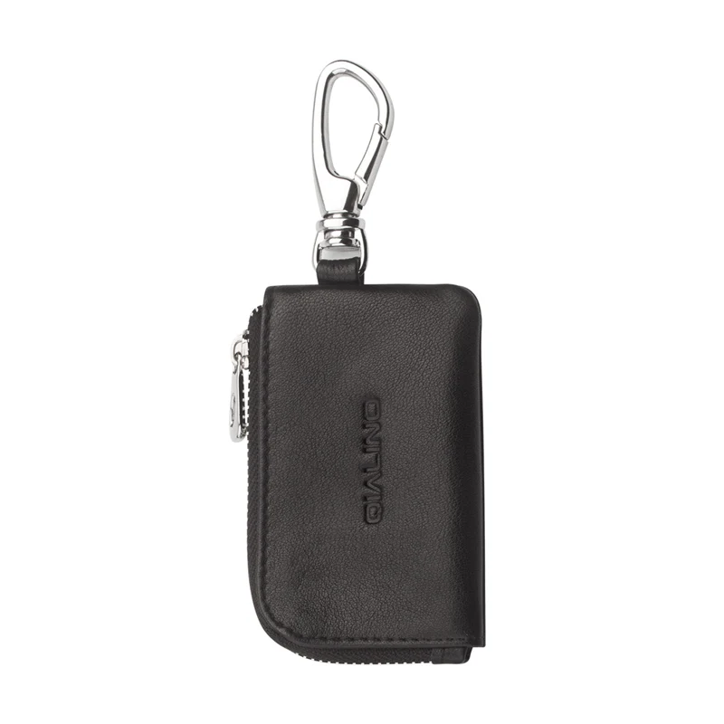 QIALINO, модный портативный чехол-сумка из натуральной кожи для Apple AirPods, простой мини Карманный чехол для автомобильных ключей и монет из воловьей кожи - Цвет: Black