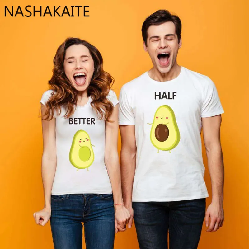 

NASHAKAITE Family tshirt 2019 Couple Clothes Avocado Print Matching T-shirt Women Tops Men Tee Family matching Outfits