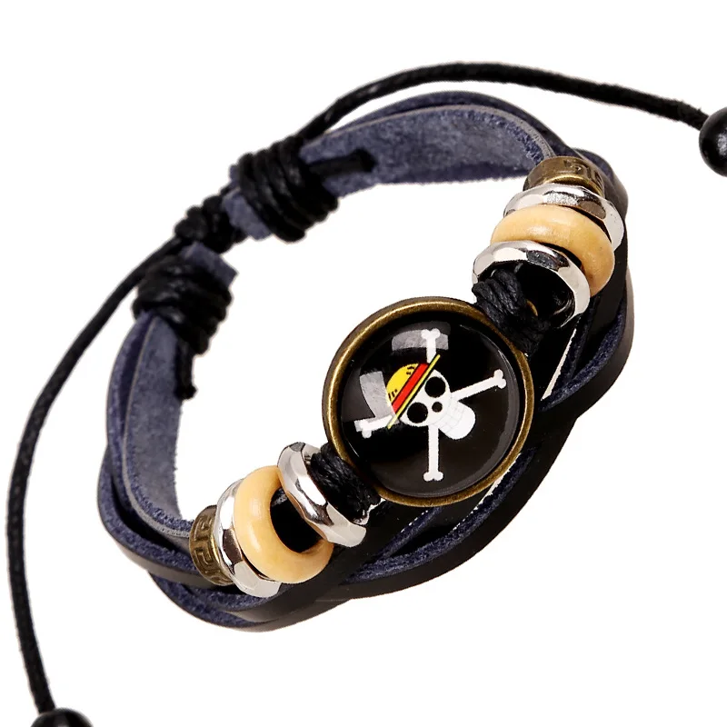 

Punk Hand Made Braided One Piece Skull Charm Bracelet Bangles Wristband Cuff Leather Bracelet for Men Adjustable