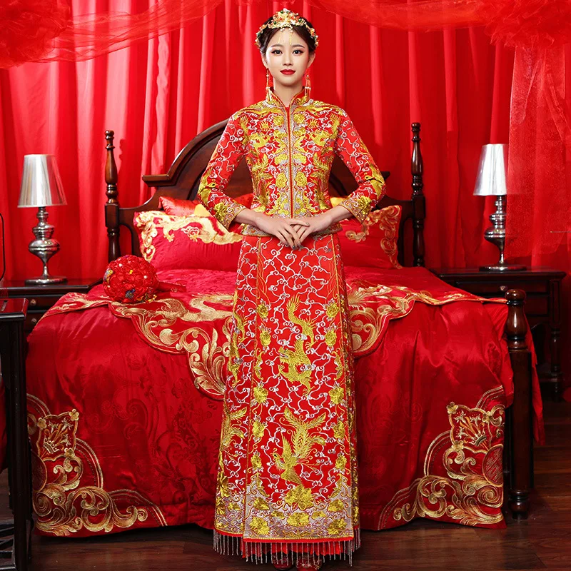 Luxury ancient Royal Red Chinese wedding dress Traditional