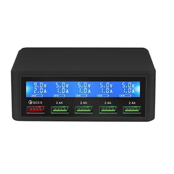 

50W Quick Qc 3.0 Charge 5 Port Smart Lcd Usb Charger Adapter Station Fast Charger Wall Eu Plug