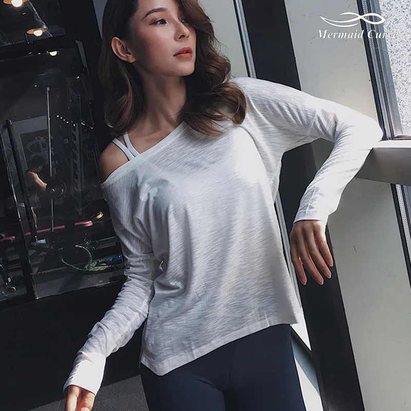 

Mermaid Curve Fitness Clothing Loose Breathable Sportswear Women Long Sleeve Sports T Shirt Yoga Top Quick-Dry Running Shirt