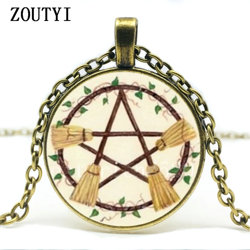 

2018/ hot sale, Wiccan Witch Jewelry broom pentagonal star pendant necklace, men and women wear pendant necklace jewelry.
