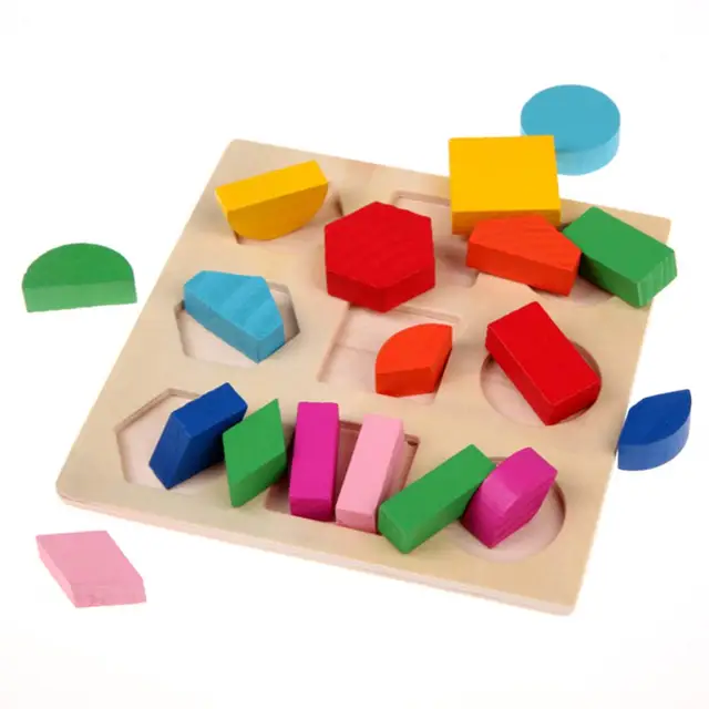 Sale Geometric Shape and Color Matching Toys Wooden 3D Puzzles Baby Montessori Early Educational Learning Toy for Children 3