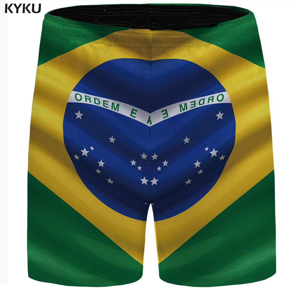 

KYKU Brazil Flag Shorts Men Green Beach Cargo Star Casual Shorts Cool Mens Short Pants 2018 New Summer Fashion Big Size