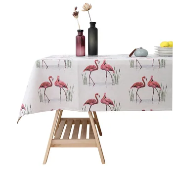 

Mediterranean Red Flamingo Printed Tablecloth Washable Cotton Linen Rectangle Table cloth for Christmas Banquet Decor