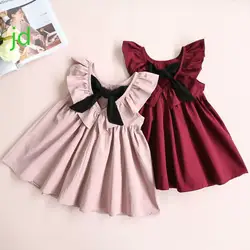 Детская одежда 2018 Новые Летние чистый хлопковое платье принцессы без рукавов с бантом для девочек в цветочек Платья для вечеринок детская