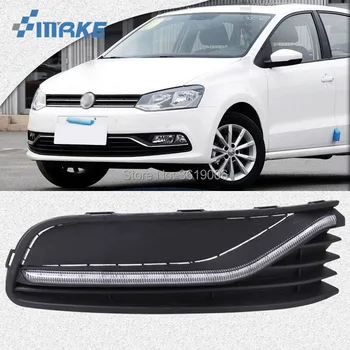 

smRKE For VW Polo 2014-2016 LED DRL Daytime Running Lights White Driving Light + Yellow Turn Signal Waterproof