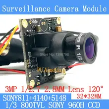 32*32mm Surveillance camera 800TVL 1/3 Effio CCD Sony 811+4140+5148 CCTV camera module,3MP+2.8mm lens 120degrees+BNC/OSDCable