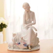 Фарфоровая скульптура для девочки и щенка, керамическая статуэтка для девицы, украшение ручной работы, аксессуары для художественной коллекции и домашнего декора