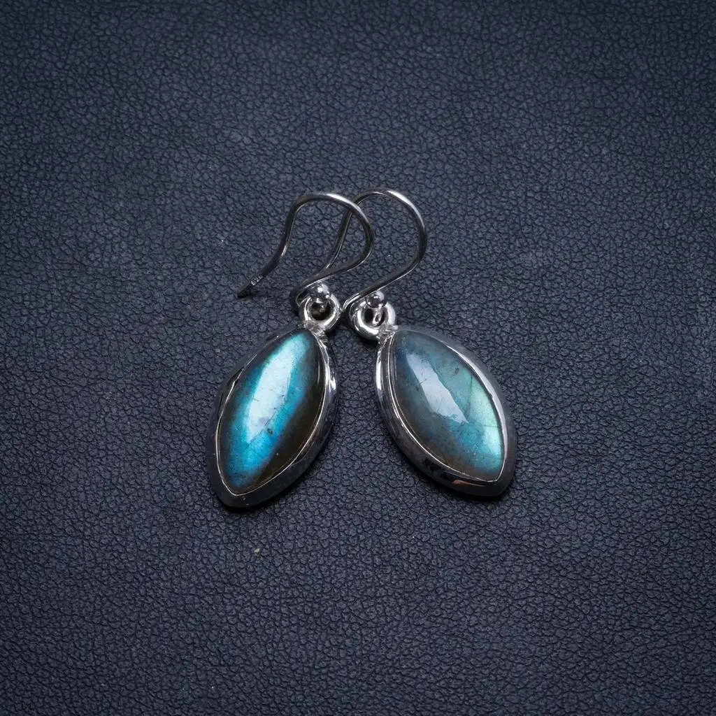 

Natural Blue Fire Labradorite Handmade Unique 925 Sterling Silver Earrings 1.25" X3298