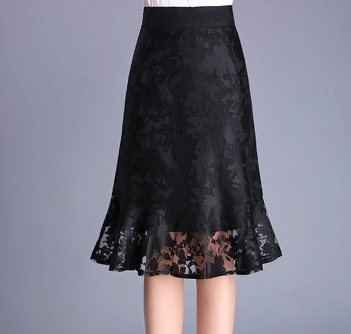 

Summer Spring Women New Korean Style High Waist A-line Lace Fishtail Skirt WXH-188