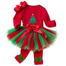 

2018 New Baby Girl Clothes First Christmas Outfits Sets Infant Girl Red Jumpsuit Headbands Tutu Skirts Xmas Bebes Party Cosplay