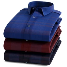 Зимняя плотная теплая рубашка, мужские повседневные рубашки, одноцветная Гладкая эластичная рубашка в клетку, Camisa masculina Chemise homme