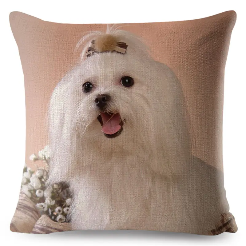 Cute Animal Pet Maltese Dog Pillow Cover Linen Cushion Covers 45*45cm Square Pillow Case Sofa Car Home Decoration Pillowcase - Цвет: 14