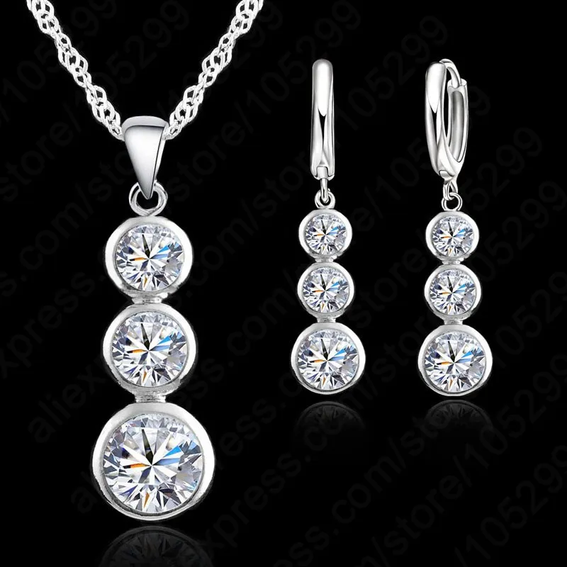 

Trendy Free Shipping Wedding Jewelry Sets 925 Sterling Silver Women CZ Crystal Necklace Earrings Jewelry Set