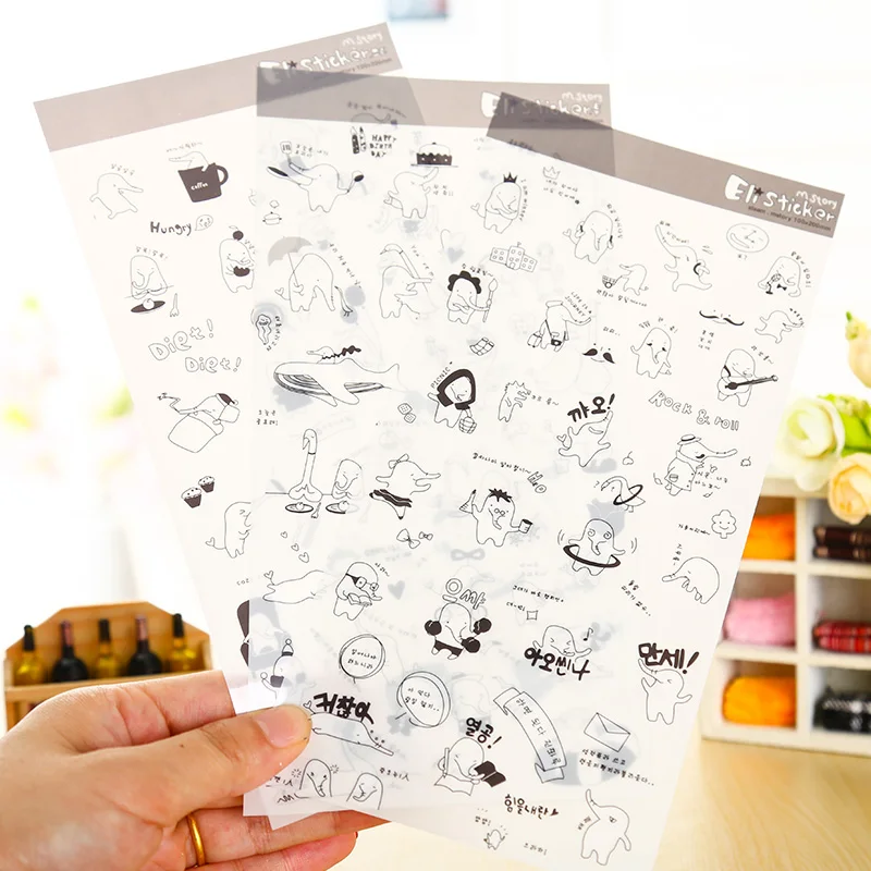 

3 sheets/lot Cartoon elephant PVC paper sticker DIY scrapbooking diary album sticker post stationery school supplies