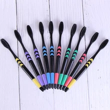 10 шт. мягкие двойные черные головки зубная щетка с напылением из бамбукового угля зубная щетка стоматологическая Личная Уход за полостью рта зубная щетка