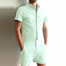 Fashion New Men's Clothes Solid-color Jumpsuits Male Single-row Button Jumpsuits Leisure Suit Short Sleeve Overall Clothes