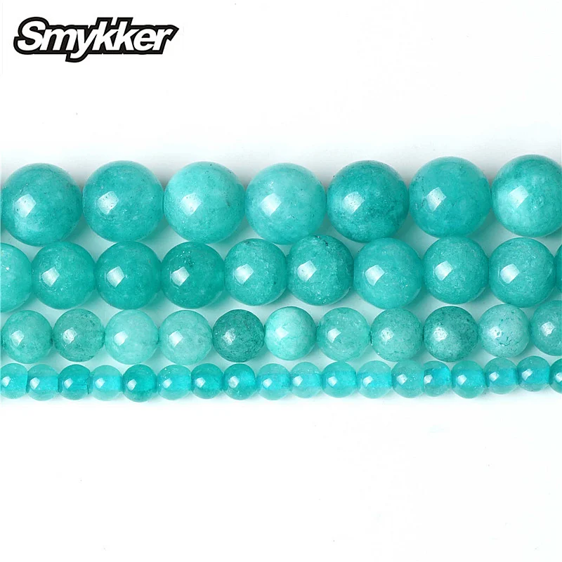 

Natural Blue Amazonite Jade Stone Beads Jasper Gemstone Loose Beads Crafts Necklace Pick Size Women Beaded Bracelet Material