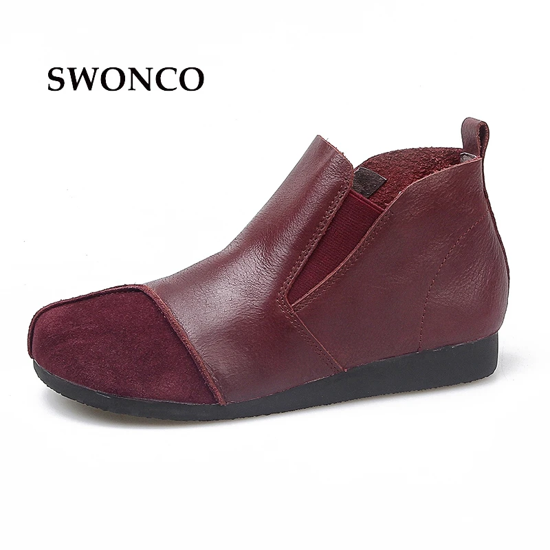 

SWONCO Women's Boots Vintage Shoes 2018 Spring Autumn Genuine Leather Female Shoes Ankle Boots For Women Real Leather Boot Shoe