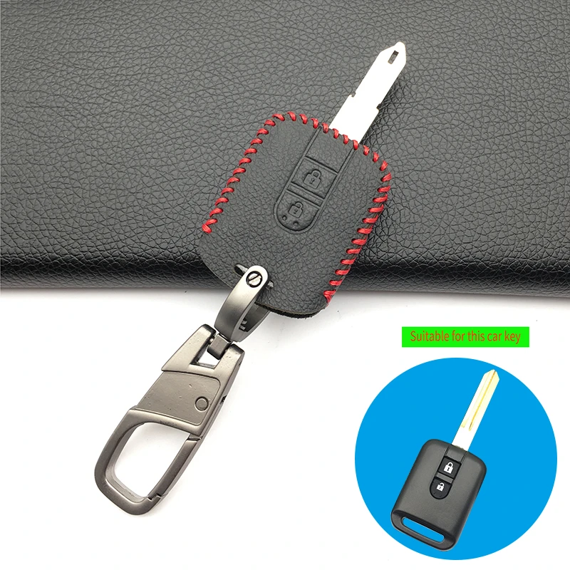 

For Nissan Qashqai Micra Navara Almera Car Key Flat Square Fashion Style 100% Leather Case Fob Cover 2 Button Remote Key Shell
