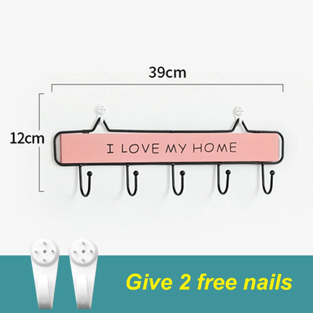 1 шт., размер: 4/5/6 крючков Настенный навесной шкаф для одежды ключ деревянный железный крючок вешалка для прихожей Спальня Ванная комната Домашний декор - Цвет: Pink