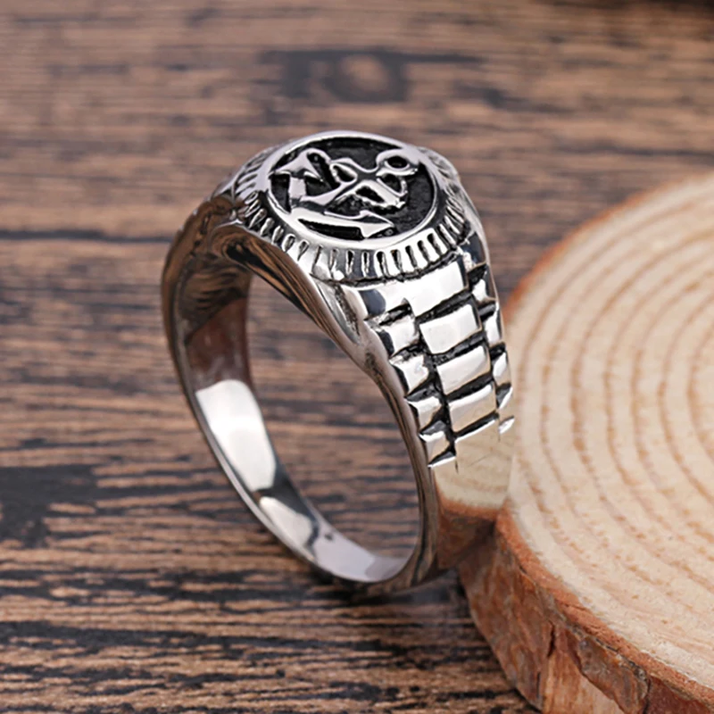 

Stainless Steel Titanium Steel two colors Punk Heavy Metal Anchor head to Target direction Jewelry Ring Men Unique Jewelry
