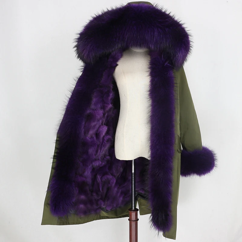 OFTBUY X-long Parka, водонепроницаемая тканевая зимняя куртка, Женское пальто с натуральным мехом енота, меховой воротник, капюшон, Лисий мех, съемная подкладка - Цвет: green purple F