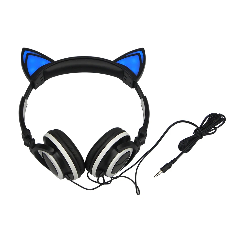 JINSERTA, наушники с кошачьими ушками, светодиодный, светящийся свет, над ушами, игровые наушники, наушники для мобильного телефона, PC - Цвет: Черный