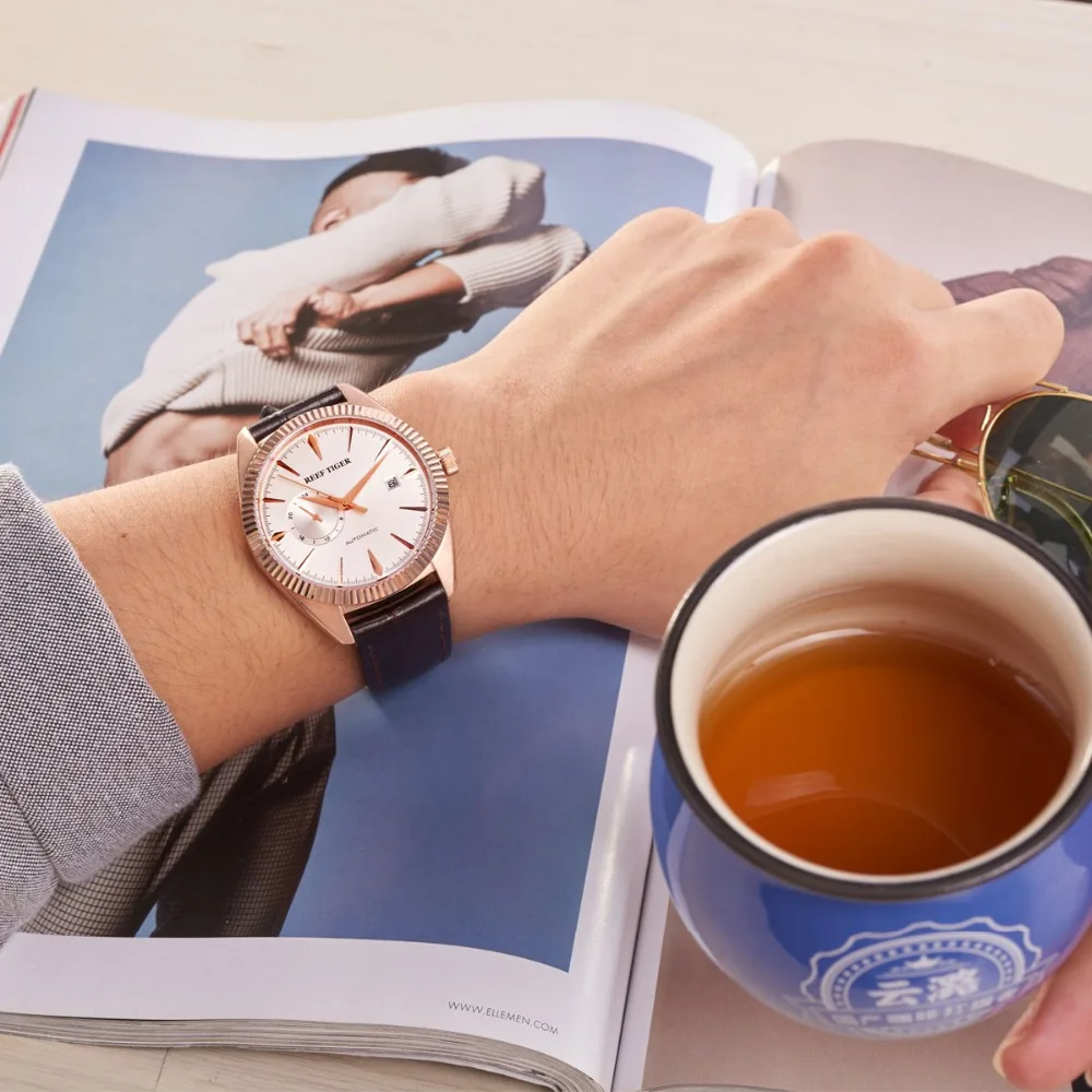 

Reef Tiger Mens Watches Mechanical Leather Watch Men Luxury Top Business Waterproof Automatic Watches relogio masculino RGA1616