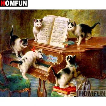 

HOMFUN Full Square/Round Drill 5D DIY Diamond Painting "Cat piano" Embroidery Cross Stitch 5D Home Decor Gift A14516