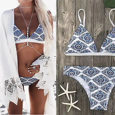 White Floral Halter Thong Swimsuit