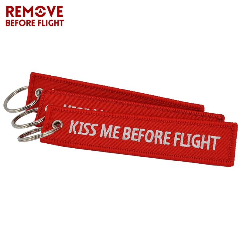 Kiss Me Before Flight Key Chain Label Red Embroidery Key Ring Special Luggage Tag Chain for Aviation Gifts Car Keychain Jewelry (9)