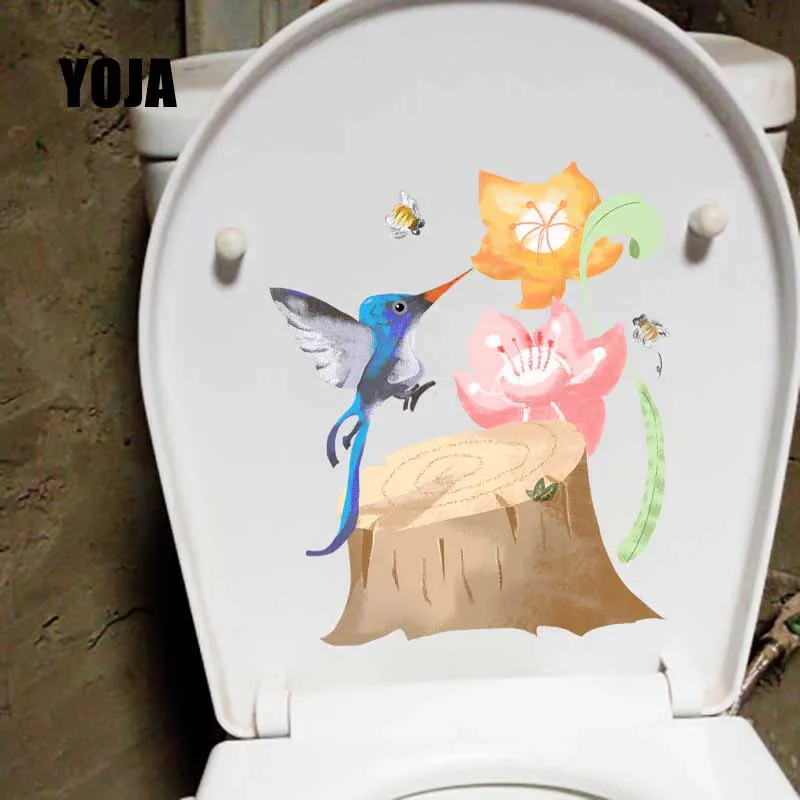 YOJA 19x22.6 см красочные наклейки на стену для унитаза маленькие пчелы и птицы