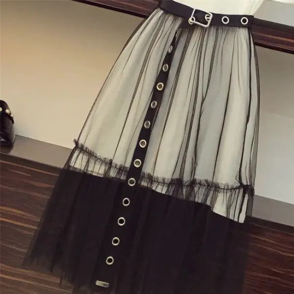 SMTHMA Летняя женская черная газовая юбка, комплект из двух предметов, длинная Дизайнерская футболка с открытыми плечами и газовая юбка, праздничная одежда