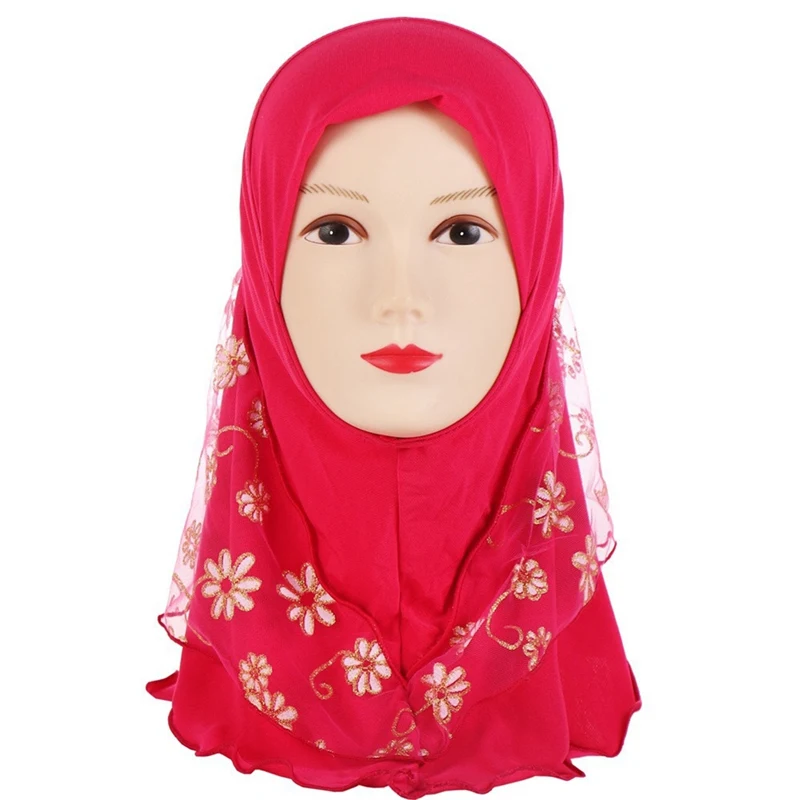 Мусульманский красивый хиджаб для девочек, исламский шарф в арабском стиле, шали с цветочным узором - Цвет: RH