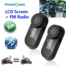 New Updated Version! 2pcs * FreedConn T-COMSC Bluetooth Motorcycle Helmet Intercom Interphone Headset LCD Screen + FM Radio