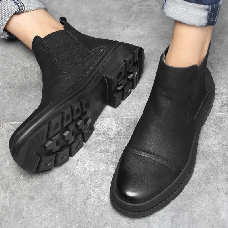 

Ankle Round Toe Zip Chelsea Boots Men Low Sewing Solid Martin Boots Fashion Spring Autumm Motorcycle Shoes