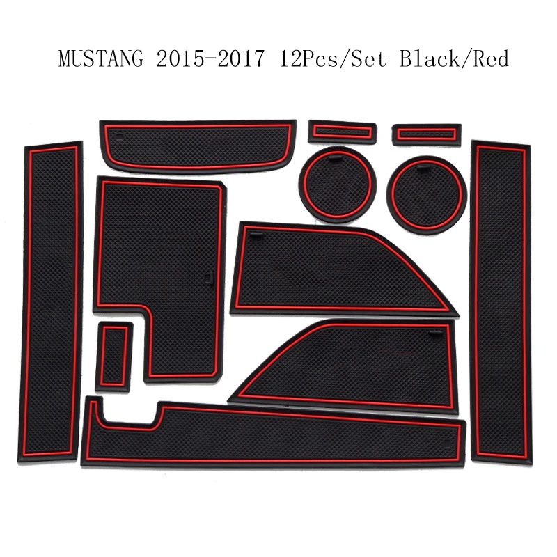 

Car Styling Accessories For Mustang 2015 2016 2017 Gate Slot Pad Non-slip Cup Mats Anti Slip Door Groove Mat Auto Interior Decor