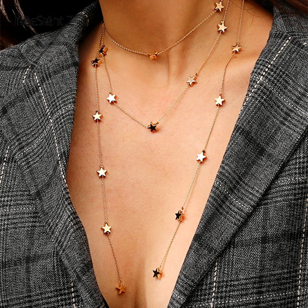 

IngeSight.Z Vintage Star Multilayer Long Chain Pendant Choker Necklace for Women Bohemian Necklace Fashion Summer Beach Jewelry