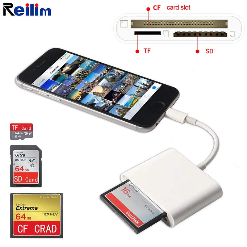 Reilim SD CF TF кардридер USB Micro адаптер Фото Видео SLR Камера конвертер для lightning iPhone iPad IOS