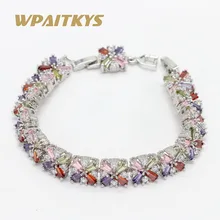 Роскошные серебряные браслеты, ювелирные изделия для женщин, повседневные, вечерние, многоцветные, кубический цирконий, подарочная коробка WPAITKYS