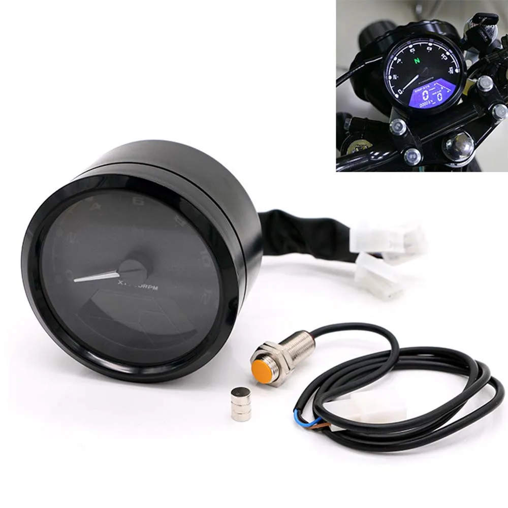 

Universal Digital Motorcycle Speedmeter Odometer Tachometer Gauge Dual Speed LCD Screen for 1-4 Cylinders
