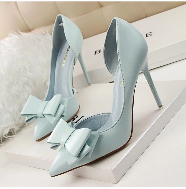 Women's Pumps Womens High Heels Shoes Butterfly-knot Slip-On Sexy Women High Heels Shoes Brand Party Women Pumps Yellow Size 8 (8)