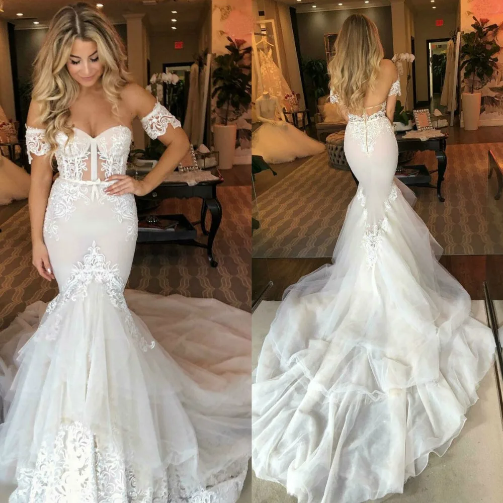 Сексуальная Русалка свадебное платье 2019 Boho Открытое платье Свадебные платья Кружева Аппликации с открытой спиной Vestido De Novia