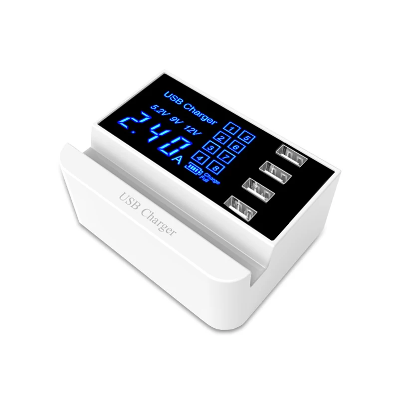 شاشة LED رقمية شاحن يو اس بي USB Hub 4 منافذ الذكية شحن مهايئ شاحن الهاتف المحمول قفص الاتهام حامل