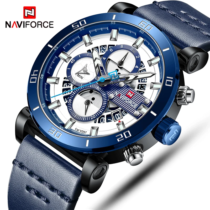 NAVIFORCE мужские спортивные часы Топ бренд роскошные кожаные кварцевые